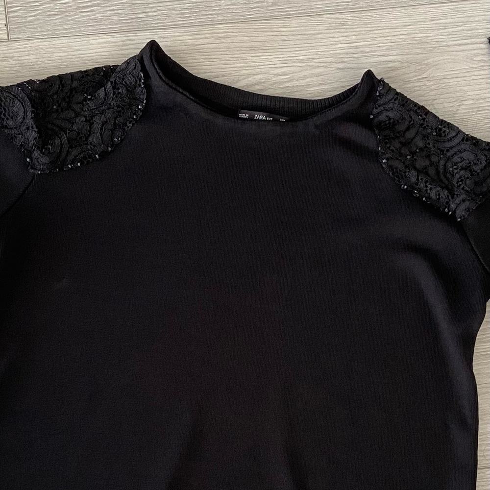 Zara Knit black Top with Lace Shoulders